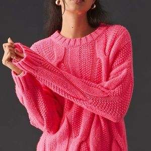 NWT Maeve Oversized Cable Knit Sweater Hot Pink from Anthropologie